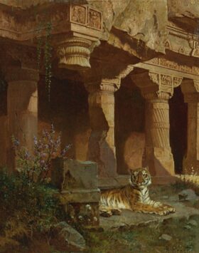 Tigre en reposo. Lienzo de Rudolf Ernst
