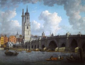 Vista del puente de Londres. Lienzo de William Marlow