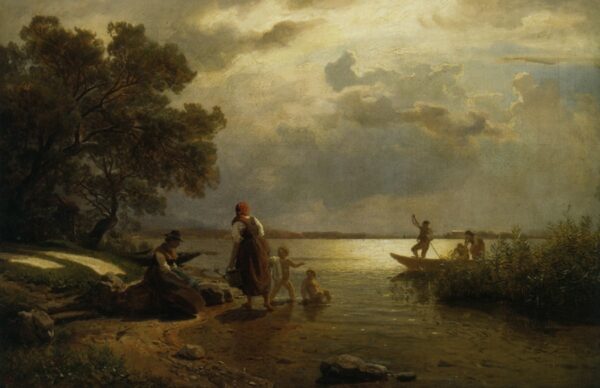 Mères et enfants sur les rives du lac Chiemsee en Bavière, 1868. Toile de Hans Fredrik Gude
