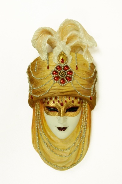 Máscara Veneciana. Turbante dorado. 31 x 14 x 5 cm. - Decorar con Arte