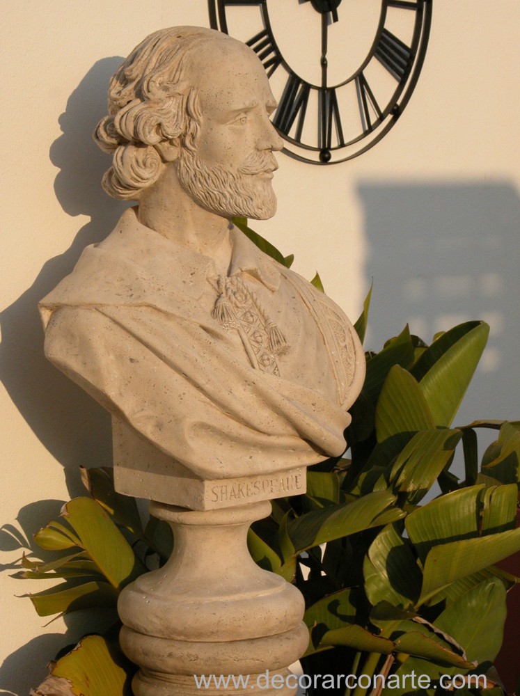 escultura jardín busto Shakespeare