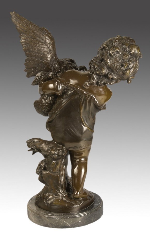 escultura decoración niña pato bronce