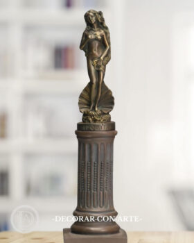 Goddess Aphrodite and round column. Bronze patina. 32 cm.