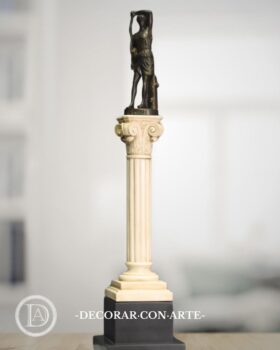 Goddess Artemis and column. Bronze patina and marble. 52 cm.