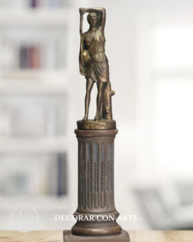 Goddess Artemis and round column. Bronze patina. 32 cm.