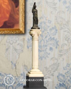 Goddess Athena and column. Bronze patina and marble. 52 cm.