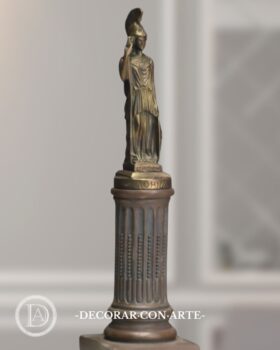 Goddess Athena and round column. Bronze patina. 32 cm.