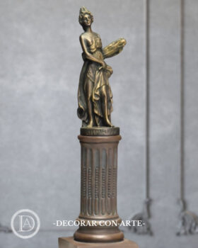 Goddess Demeter and round column. Bronze patina. 32 cm.