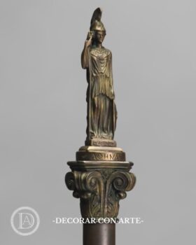 Goddess Athena and Corinthian column. Bronze patina. 52 cm.