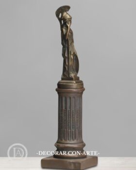 Goddess Athena and round column. Bronze patina. 32 cm.