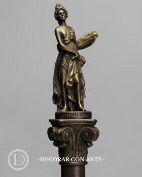Goddess Demeter and Corinthian column. Bronze patina. 52 cm.