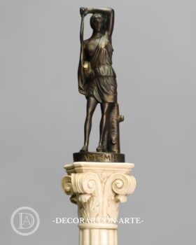 Goddess Artemis and column. Bronze patina and marble. 52 cm.
