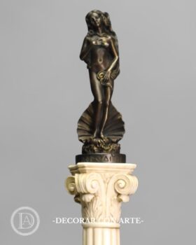 Goddess Aphrodite and column. Bronze patina and marble. 52 cm.