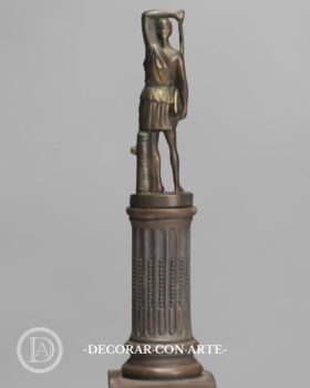 Goddess Artemis and round column. Bronze patina. 32 cm.